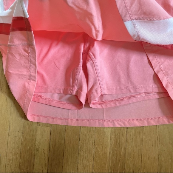 Nike Dry Fit Coral Pink Tennis Skirt w/ Red & White Mesh Stripe, Yellow Logo L - Picture 3 of 5